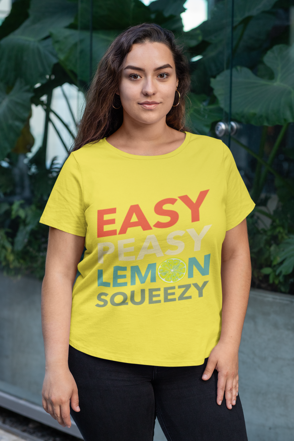 lady wearing custom yellow T-shirt